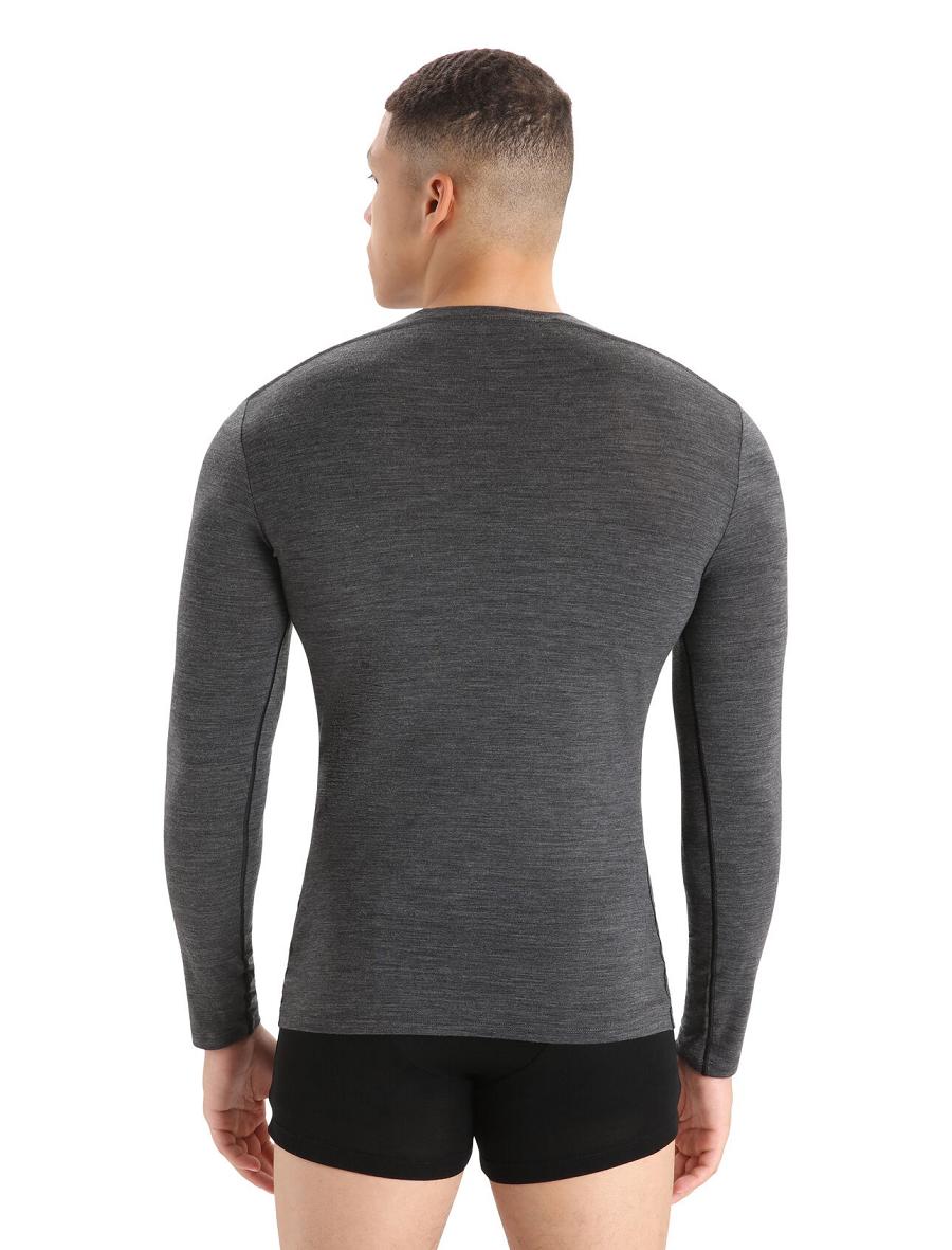 Icebreaker Merino Anatomica Long Sleeve Crewe T-Shirt Miesten Alusvaatteet Mustat Harmaat | FI 1291NWYB